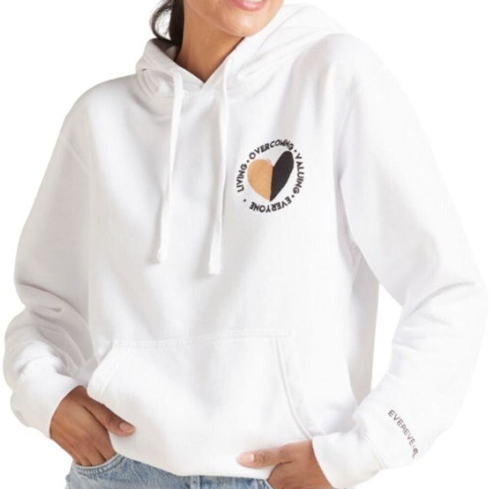 EVEREVE x 4 THE LOVE Hoodie Sweatshirt Oversized Pullover Cotton White M NWT